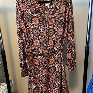 LOFT Navy and Orange Abstract Floral Shift Dress